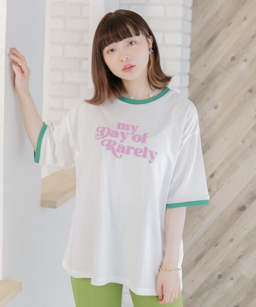 ems excite（エムズエキサイト）の「リンガー半袖ロゴTee（Tシャツ/カットソー・レディース・ホワイト/オフホワイト/ナチュラル・FREE）」の8枚目の写真