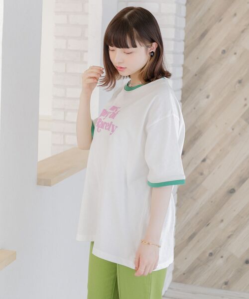 ems excite（エムズエキサイト）の「リンガー半袖ロゴTee（Tシャツ/カットソー・レディース・ホワイト/オフホワイト/ナチュラル・FREE）」の9枚目の写真