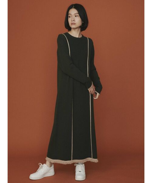 COTORICA（コトリカ）の「配色ラインニットワンピース（ワンピース・レディース・ブラック/ベージュ/オリーブ・FREE）」の3枚目の写真