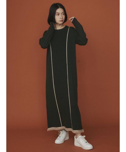 COTORICA（コトリカ）の「配色ラインニットワンピース（ワンピース・レディース・ブラック/ベージュ/オリーブ・FREE）」の5枚目の写真