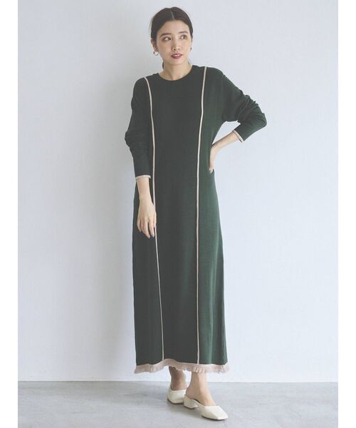COTORICA（コトリカ）の「配色ラインニットワンピース（ワンピース・レディース・ブラック/ベージュ/オリーブ・FREE）」の10枚目の写真