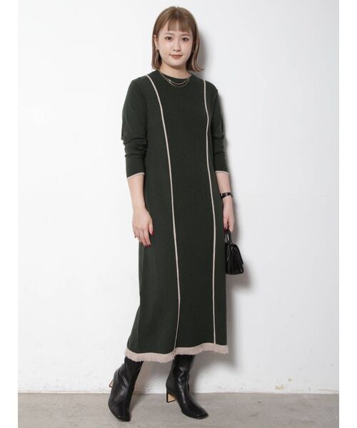 COTORICA（コトリカ）の「配色ラインニットワンピース（ワンピース・レディース・ブラック/ベージュ/オリーブ・FREE）」の14枚目の写真
