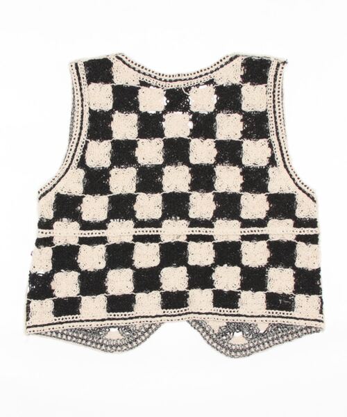 aimoha(アイモハ)の「ニット編みチェック柄ベスト(ベスト・レディース・ブラック/ベージュ・FREE)」の3枚目の写真