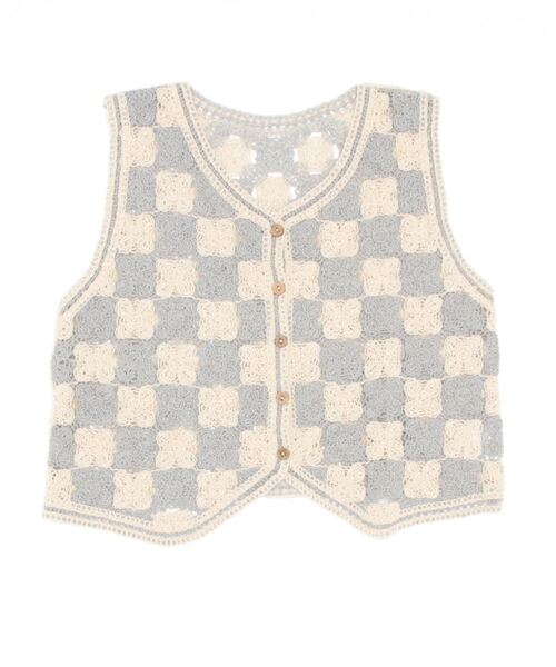 aimoha(アイモハ)の「ニット編みチェック柄ベスト(ベスト・レディース・ブラック/ベージュ・FREE)」の5枚目の写真