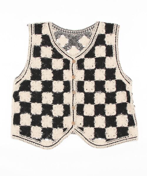 aimoha(アイモハ)の「ニット編みチェック柄ベスト(ベスト・レディース・ブラック/ベージュ・FREE)」の4枚目の写真