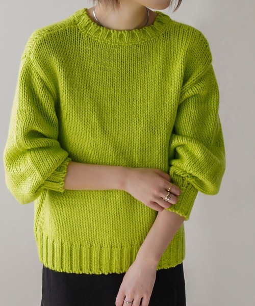 IAMUSE（アイアミューズ）の「【IAMUSE】ロービングニットプルオーバー S0705（ニット/セーター・レディース・グリーン/ブルー/アイボリー/オレンジ・FREE）」の2枚目の写真