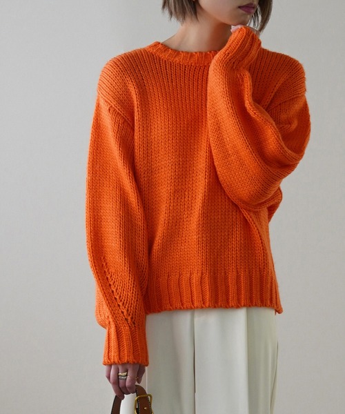 IAMUSE（アイアミューズ）の「【IAMUSE】ロービングニットプルオーバー S0705（ニット/セーター・レディース・グリーン/ブルー/アイボリー/オレンジ・FREE）」の22枚目の写真