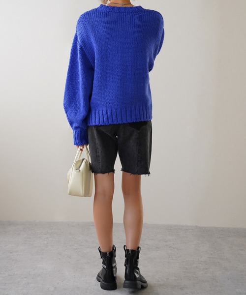 IAMUSE（アイアミューズ）の「【IAMUSE】ロービングニットプルオーバー S0705（ニット/セーター・レディース・グリーン/ブルー/アイボリー/オレンジ・FREE）」の19枚目の写真