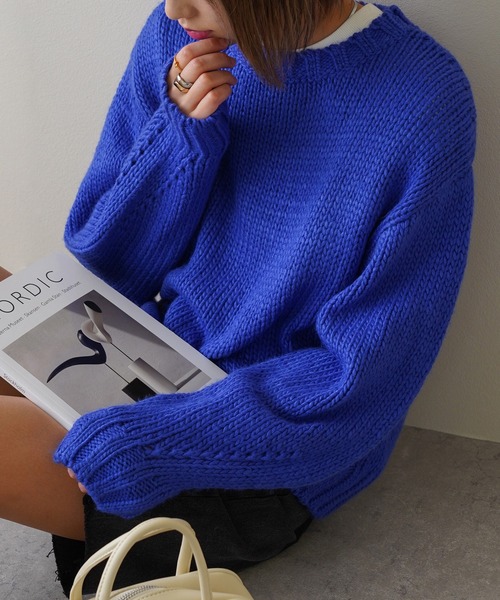 IAMUSE（アイアミューズ）の「【IAMUSE】ロービングニットプルオーバー S0705（ニット/セーター・レディース・グリーン/ブルー/アイボリー/オレンジ・FREE）」の16枚目の写真