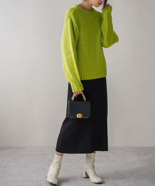 IAMUSE（アイアミューズ）の「【IAMUSE】ロービングニットプルオーバー S0705（ニット/セーター・レディース・グリーン/ブルー/アイボリー/オレンジ・FREE）」の14枚目の写真