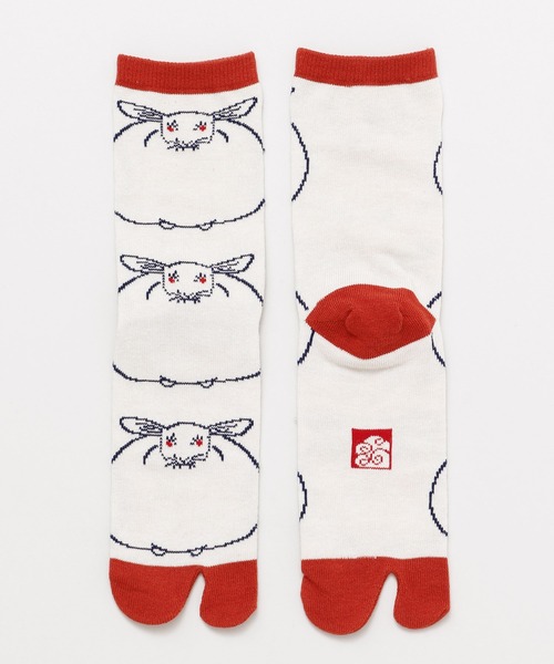 倭物やカヤ(ワモノヤカヤ)の「【カヤ】浮世兎 足袋型くつ下23~25cm(ソックス/靴下・レディース・ホワイト×レッド・FREE)」の2枚目の写真