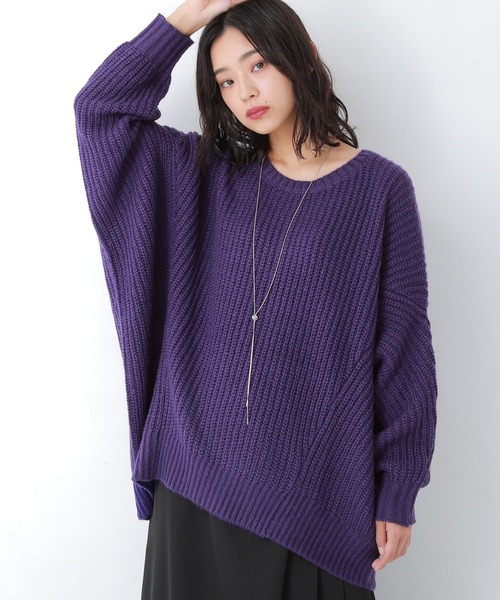 osharewalker(オシャレウォーカー)の「『モヘヤタッチ変形ニット』(ニット/セーター・レディース・オレンジ/ブラック/パープル/ベージュ・FREE)」の5枚目の写真