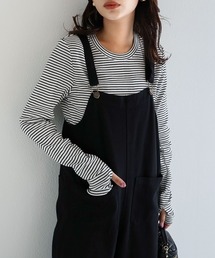 andme | ボーダーフライスクルーネック指穴長袖トップス(Tシャツ/カットソー)