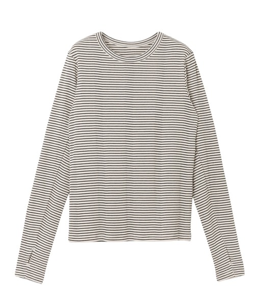 ボーダーフライスクルーネック指穴長袖トップス（Tシャツ/カットソー