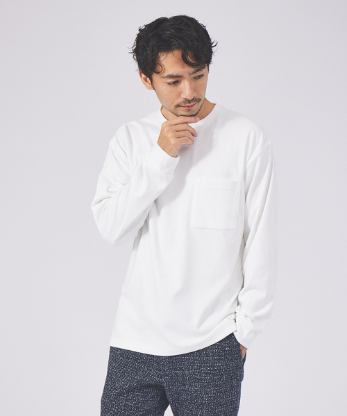 ABAHOUSE GRAY(アバハウスグレイ)の「起毛 スムース クルーネック ロング Tシャツ(Tシャツ/カットソー・メンズ・グレイッシュベージュ/ブラック/ホワイト/ライトグレー/グリーン・46/48)」の2枚目の写真