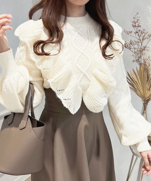 apres jour(アプレジュール)の「フリルデザインニット【ZOZOTOWN限定アイテム】(ニット/セーター・レディース・アイボリー/ライトベージュ/ピンク・X-LARGE/フリー)」の7枚目の写真