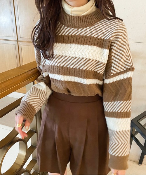 Ambre Ciel(アンブルシエル)の「マルチボーダーニット/【WEB/EC限定商品】(ニット/セーター・レディース・ベージュ/ブラック・FREE)」の16枚目の写真