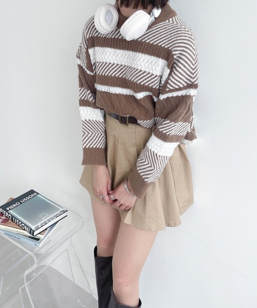 Ambre Ciel(アンブルシエル)の「マルチボーダーニット/【WEB/EC限定商品】(ニット/セーター・レディース・ベージュ/ブラック・FREE)」の11枚目の写真