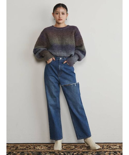 MURUA(ムルーア)の「グラデーションクルーネックパフスリーブニット(ニット/セーター・レディース・パープル/グレー/マスタード・FREE)」の9枚目の写真
