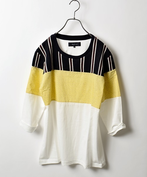 SHIPS JET BLUE（シップスジェットブルー）の「★★SHIPS JET BLUE(シップス ジェットブルー): パッチワーク 7スリーブカットソー 15SS（Tシャツ/カットソー・メンズ・イエロー/ネイビー/グレー/ワイン・LARGE/MEDIUM/SMALL）」の3枚目の写真