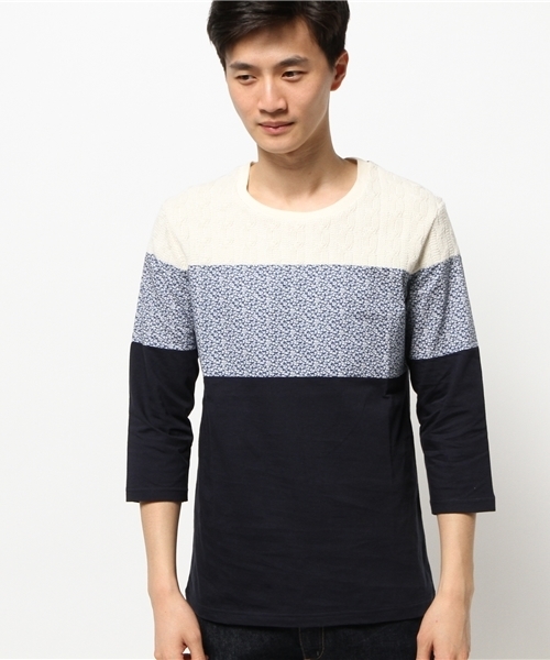 SHIPS JET BLUE（シップスジェットブルー）の「★★SHIPS JET BLUE(シップス ジェットブルー): パッチワーク 7スリーブカットソー 15SS（Tシャツ/カットソー・メンズ・イエロー/ネイビー/グレー/ワイン・LARGE/MEDIUM/SMALL）」の12枚目の写真