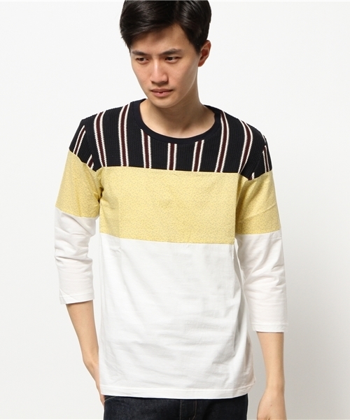 SHIPS JET BLUE（シップスジェットブルー）の「★★SHIPS JET BLUE(シップス ジェットブルー): パッチワーク 7スリーブカットソー 15SS（Tシャツ/カットソー・メンズ・イエロー/ネイビー/グレー/ワイン・LARGE/MEDIUM/SMALL）」の16枚目の写真