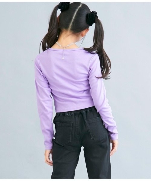 ANAP GiRL(アナップガール)の「ボールチェーンスピンドルミニトップスカットソー(Tシャツ/カットソー・キッズ・ラベンダー/ブラック・S/M/XS)」の10枚目の写真