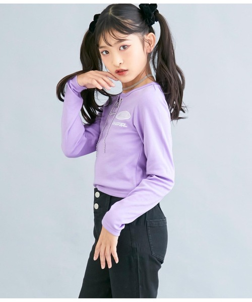 ANAP GiRL(アナップガール)の「ボールチェーンスピンドルミニトップスカットソー(Tシャツ/カットソー・キッズ・ラベンダー/ブラック・S/M/XS)」の8枚目の写真