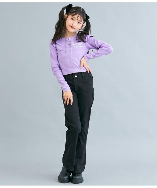 ANAP GiRL(アナップガール)の「ボールチェーンスピンドルミニトップスカットソー(Tシャツ/カットソー・キッズ・ラベンダー/ブラック・S/M/XS)」の13枚目の写真