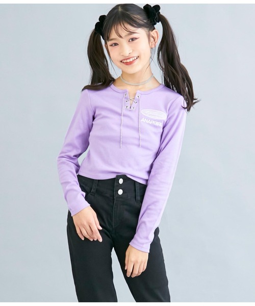 ANAP GiRL(アナップガール)の「ボールチェーンスピンドルミニトップスカットソー(Tシャツ/カットソー・キッズ・ラベンダー/ブラック・S/M/XS)」の19枚目の写真