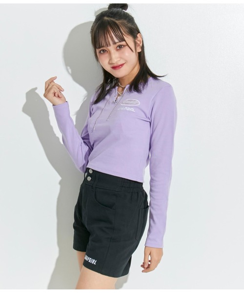 ANAP GiRL(アナップガール)の「ボールチェーンスピンドルミニトップスカットソー(Tシャツ/カットソー・キッズ・ラベンダー/ブラック・S/M/XS)」の17枚目の写真