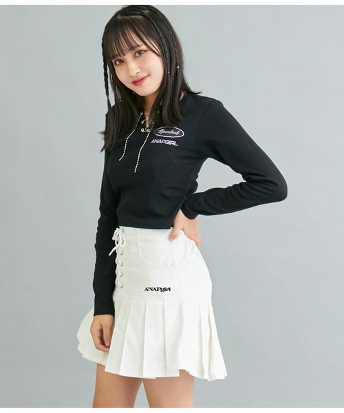 ANAP GiRL(アナップガール)の「ボールチェーンスピンドルミニトップスカットソー(Tシャツ/カットソー・キッズ・ラベンダー/ブラック・S/M/XS)」の14枚目の写真