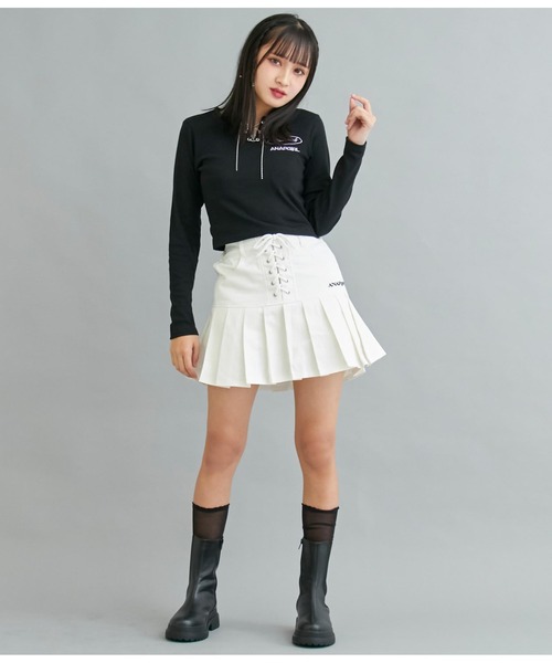 ANAP GiRL(アナップガール)の「ボールチェーンスピンドルミニトップスカットソー(Tシャツ/カットソー・キッズ・ラベンダー/ブラック・S/M/XS)」の15枚目の写真