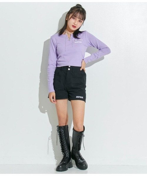 ANAP GiRL(アナップガール)の「ボールチェーンスピンドルミニトップスカットソー(Tシャツ/カットソー・キッズ・ラベンダー/ブラック・S/M/XS)」の18枚目の写真