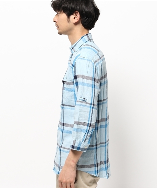 OUTLET（アウトレット）の「【CIAOPANIC TYPY】綿麻チェック7分袖BDシャツ（シャツ/ブラウス・メンズ・サックスブルー・SMALL/MEDIUM）」の3枚目の写真