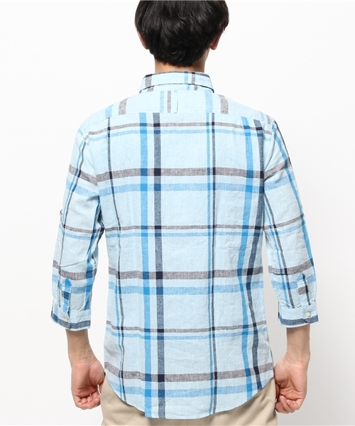 OUTLET（アウトレット）の「【CIAOPANIC TYPY】綿麻チェック7分袖BDシャツ（シャツ/ブラウス・メンズ・サックスブルー・SMALL/MEDIUM）」の4枚目の写真