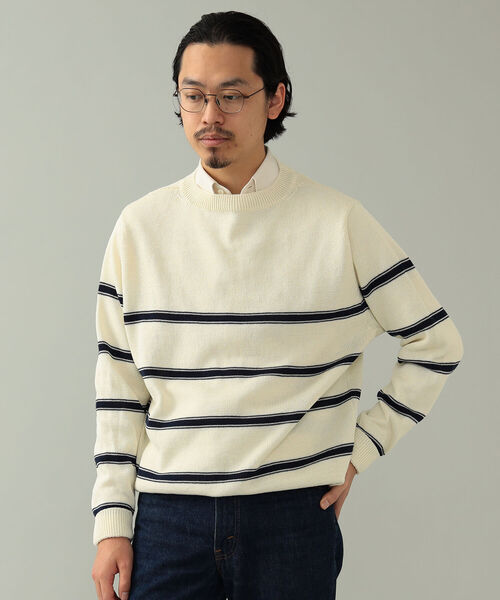 BEAMS F（ビームスエフ）の「Macalastair / ボーダー クルーネック ニット（ニット/セーター・メンズ・ホワイト/イエロー・40/38）」の3枚目の写真