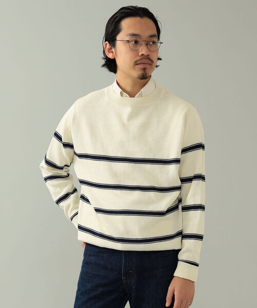 BEAMS F（ビームスエフ）の「Macalastair / ボーダー クルーネック ニット（ニット/セーター・メンズ・ホワイト/イエロー・40/38）」の4枚目の写真