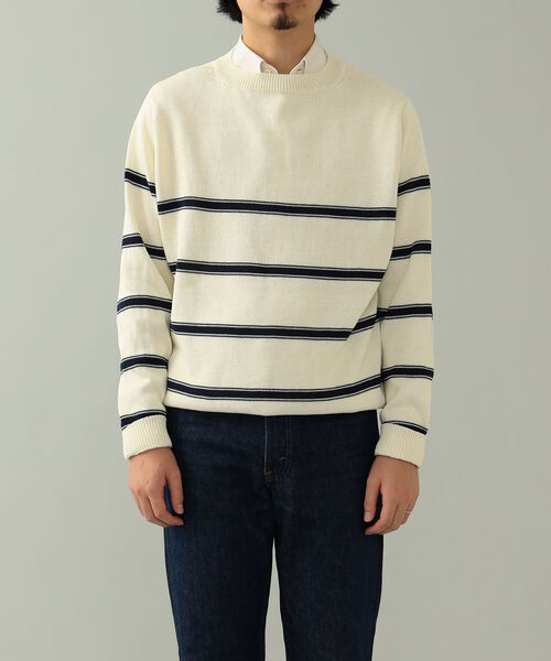 BEAMS F（ビームスエフ）の「Macalastair / ボーダー クルーネック ニット（ニット/セーター・メンズ・ホワイト/イエロー・40/38）」の7枚目の写真