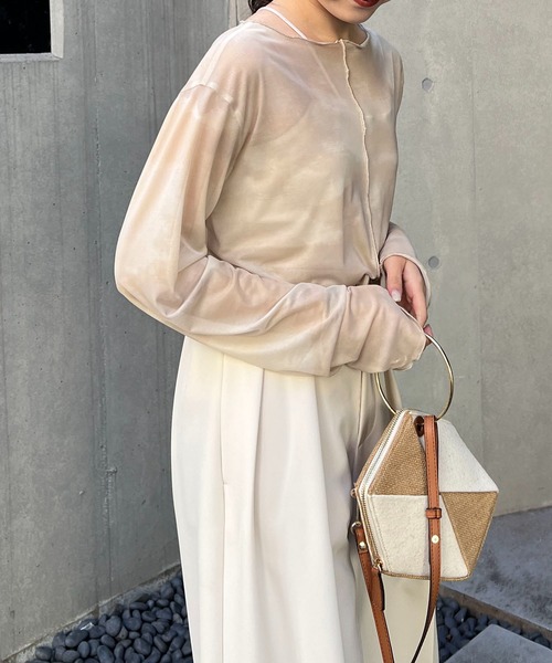 CAPRICIEUX LE'MAGE（カプリシューレマージュ）の「ニュアンスプリントシアーTシャツ（Tシャツ/カットソー・レディース・ベージュ/ホワイト系その他・FREE）」の4枚目の写真