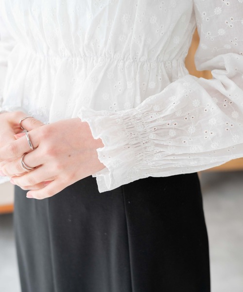 WEGO（ウィゴー）の「WEGO/コットンレースバックリボンブラウス（シャツ/ブラウス・レディース・ホワイト/ブラック・FREE）」の7枚目の写真