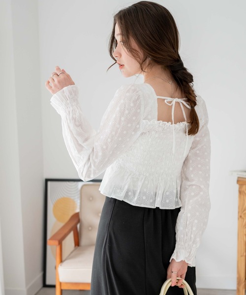WEGO（ウィゴー）の「WEGO/コットンレースバックリボンブラウス（シャツ/ブラウス・レディース・ホワイト/ブラック・FREE）」の10枚目の写真