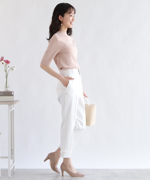 couture brooch（クチュールブローチ）の「【オフィスにもデイリーにも】裾リボンストレッチパンツ（その他パンツ・レディース・オフホワイト/ブラック/ブラック系1・34/36/38/40/42）」の6枚目の写真