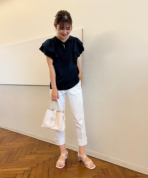 couture brooch（クチュールブローチ）の「【オフィスにもデイリーにも】裾リボンストレッチパンツ（その他パンツ・レディース・オフホワイト/ブラック/ブラック系1・34/36/38/40/42）」の13枚目の写真