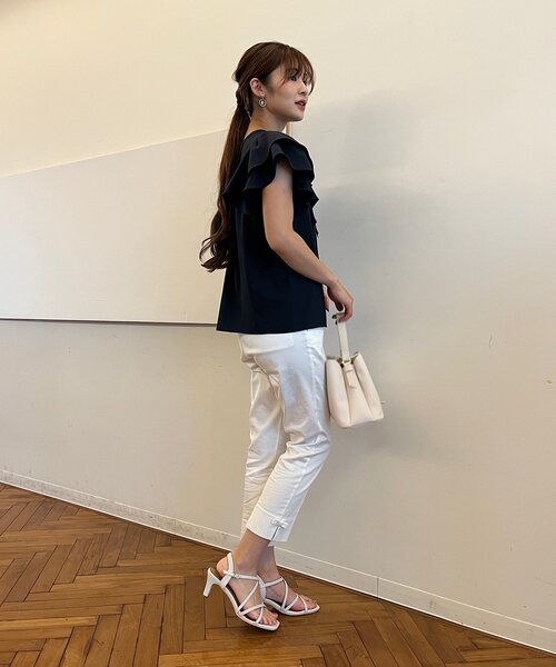 couture brooch（クチュールブローチ）の「【オフィスにもデイリーにも】裾リボンストレッチパンツ（その他パンツ・レディース・オフホワイト/ブラック/ブラック系1・34/36/38/40/42）」の14枚目の写真