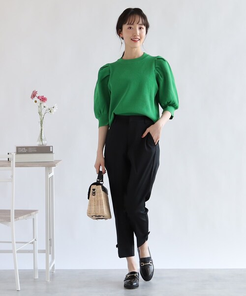 couture brooch（クチュールブローチ）の「【オフィスにもデイリーにも】裾リボンストレッチパンツ（その他パンツ・レディース・オフホワイト/ブラック/ブラック系1・34/36/38/40/42）」の15枚目の写真