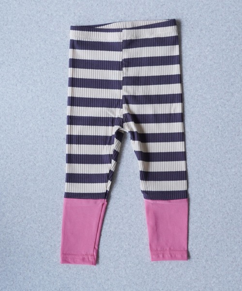 Bambin（ボンバン）の「【 Bambin / ボンバン 】 切り替え デザイン ボーダー柄 リブレギンス（レギンス/スパッツ・キッズ・ブラック×グリーン/グレー×ピンク・100/90/80）」の6枚目の写真
