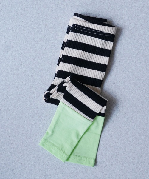 Bambin（ボンバン）の「【 Bambin / ボンバン 】 切り替え デザイン ボーダー柄 リブレギンス（レギンス/スパッツ・キッズ・ブラック×グリーン/グレー×ピンク・100/90/80）」の9枚目の写真