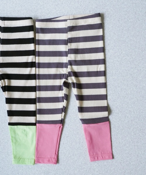 Bambin（ボンバン）の「【 Bambin / ボンバン 】 切り替え デザイン ボーダー柄 リブレギンス（レギンス/スパッツ・キッズ・ブラック×グリーン/グレー×ピンク・100/90/80）」の14枚目の写真