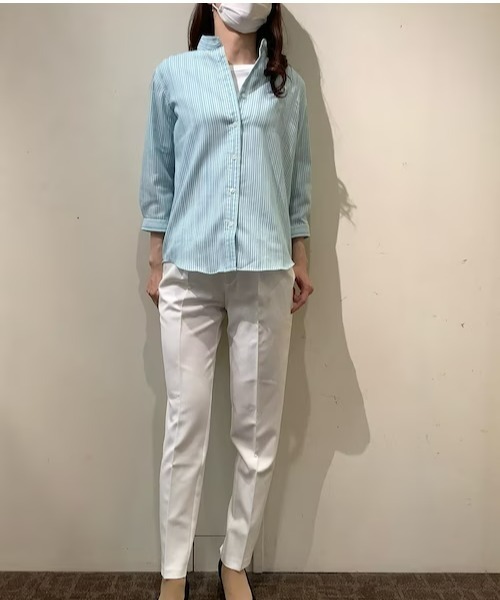 Pitta Re:)（ピッタリ）の「【Pitta Re:)】ふわっとガーゼシャツ 七分袖 綿100% レディースカジュアルシャツ（シャツ/ブラウス・レディース・ライトブルー・S/M/L/LL）」の11枚目の写真